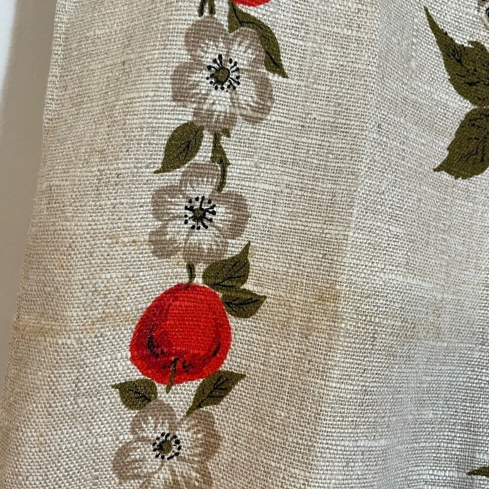 Vintage Parisian Prints Tea Towel, All Pure Linen Apple Baskets Orchard With Tag